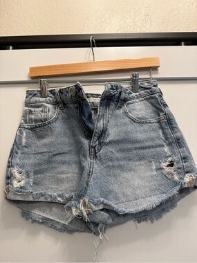 Packsun High-Rise Light Blue Distressed Denim Shorts